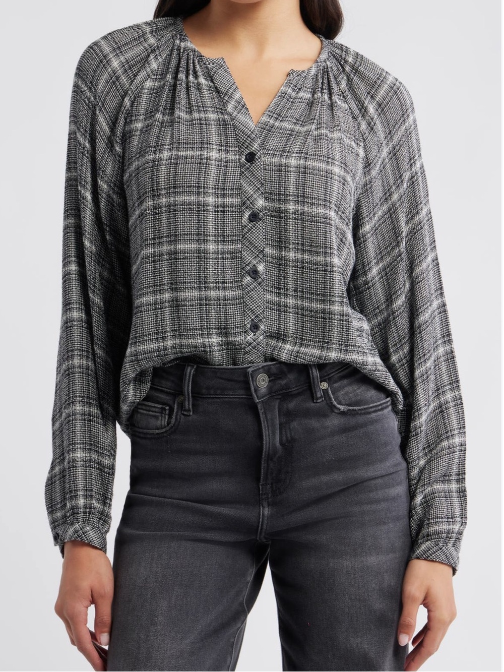 Cloth & Stone Plaid Raglan Sleeve Button-Up Shirt Size S